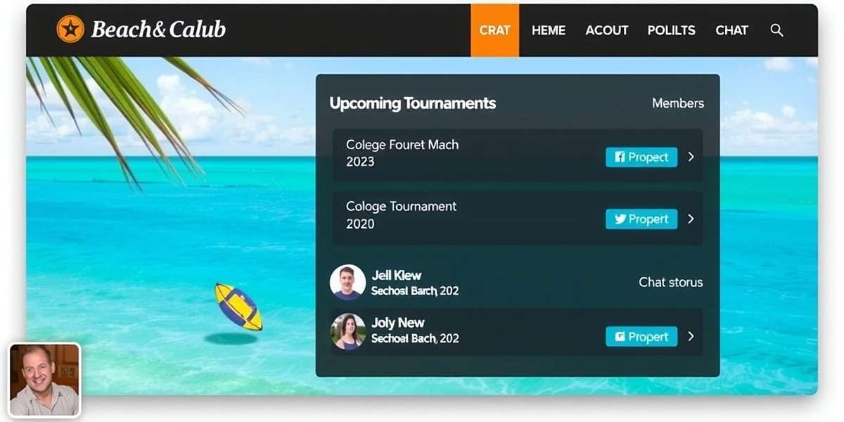 Beach Club Interface in Colva Comets Colva Comets Beach Club interface showing members, upcoming tournaments, and chat features