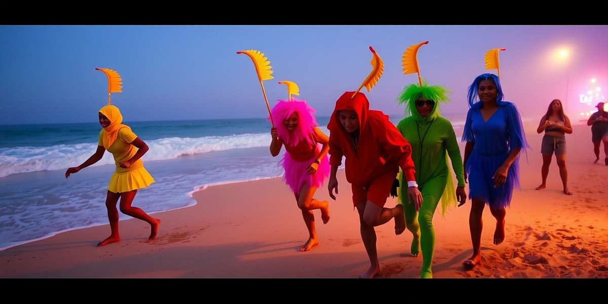 Beach Carnival Mode in Colva Comets Colva Comets Beach Carnival mode showing players in colorful costumes during a festive match