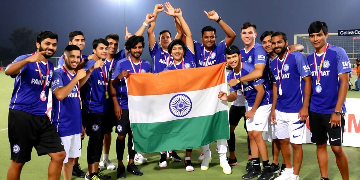 National Team Celebration in Colva Comets Colva Comets national team celebration showing players from different Indian regions celebrating a victory together